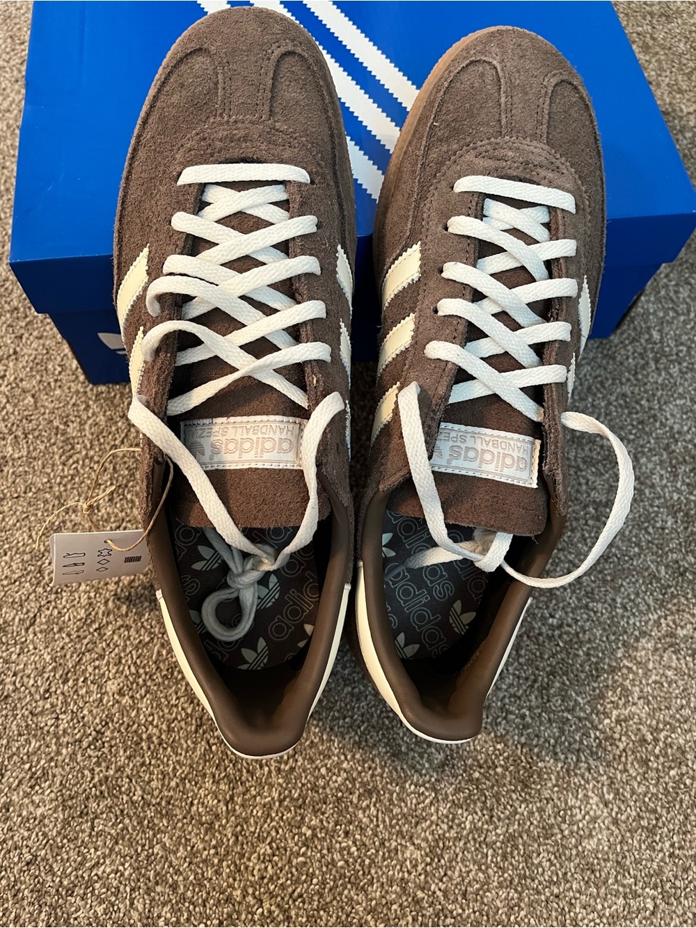 Adidas Handball Spezial Original Suede Sneakers - Gum Sole Brown & White - Picture 9 of 16